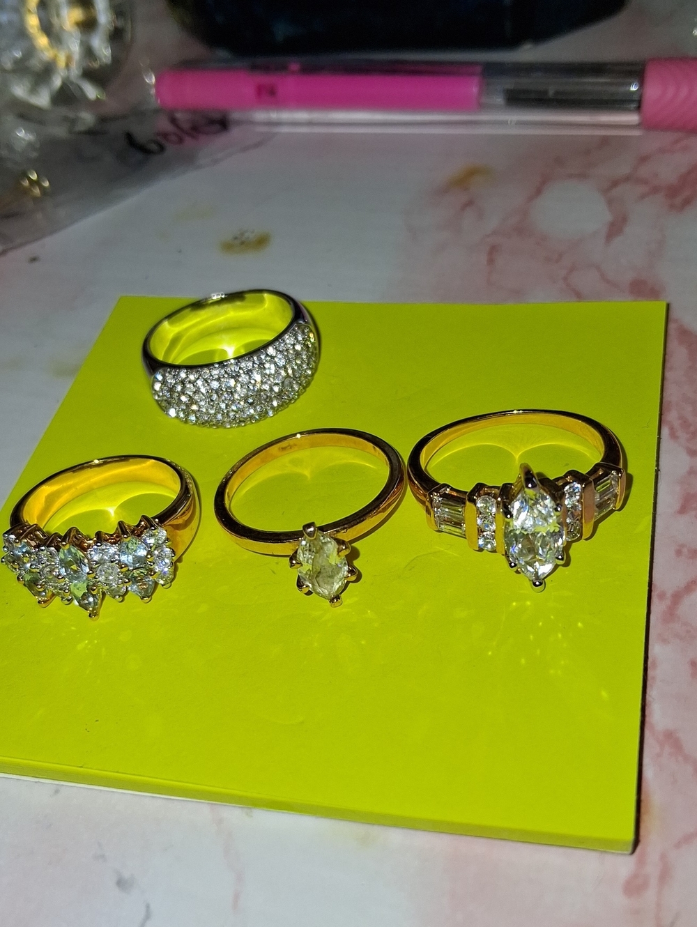 Gold-Tone Cubic Zirconia Cluster Rings Set - Gold